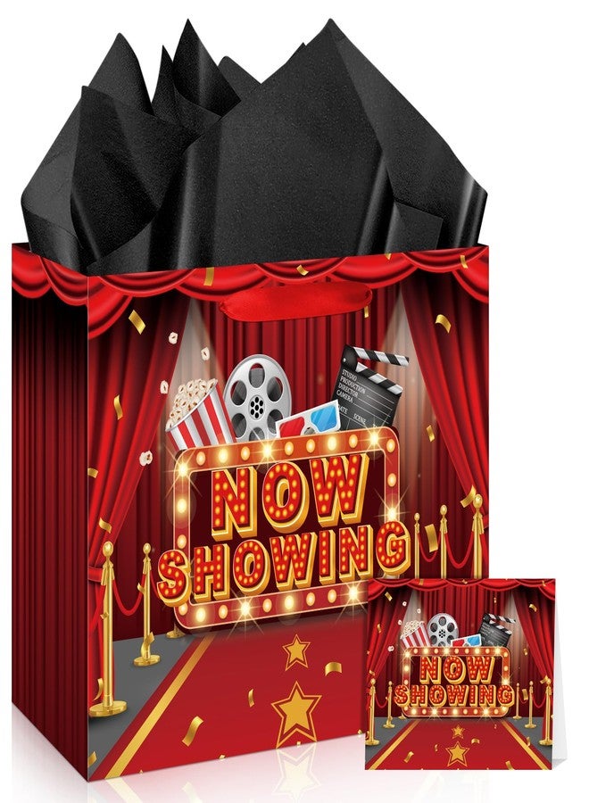 Wayyogh أكياس هدايا سينمائية حمراء، أكياس تغليف هدايا عيد ميلاد مع ورق مقوى، ورق مناديل، هدايا حفلات ليلة مشاهدة الأفلام في عيد الميلاد، ديكورات حفلات، سجادة حمراء، يعرض الآن، جوائز، للرجال والنساء، مستلزمات تزيين - Image 1